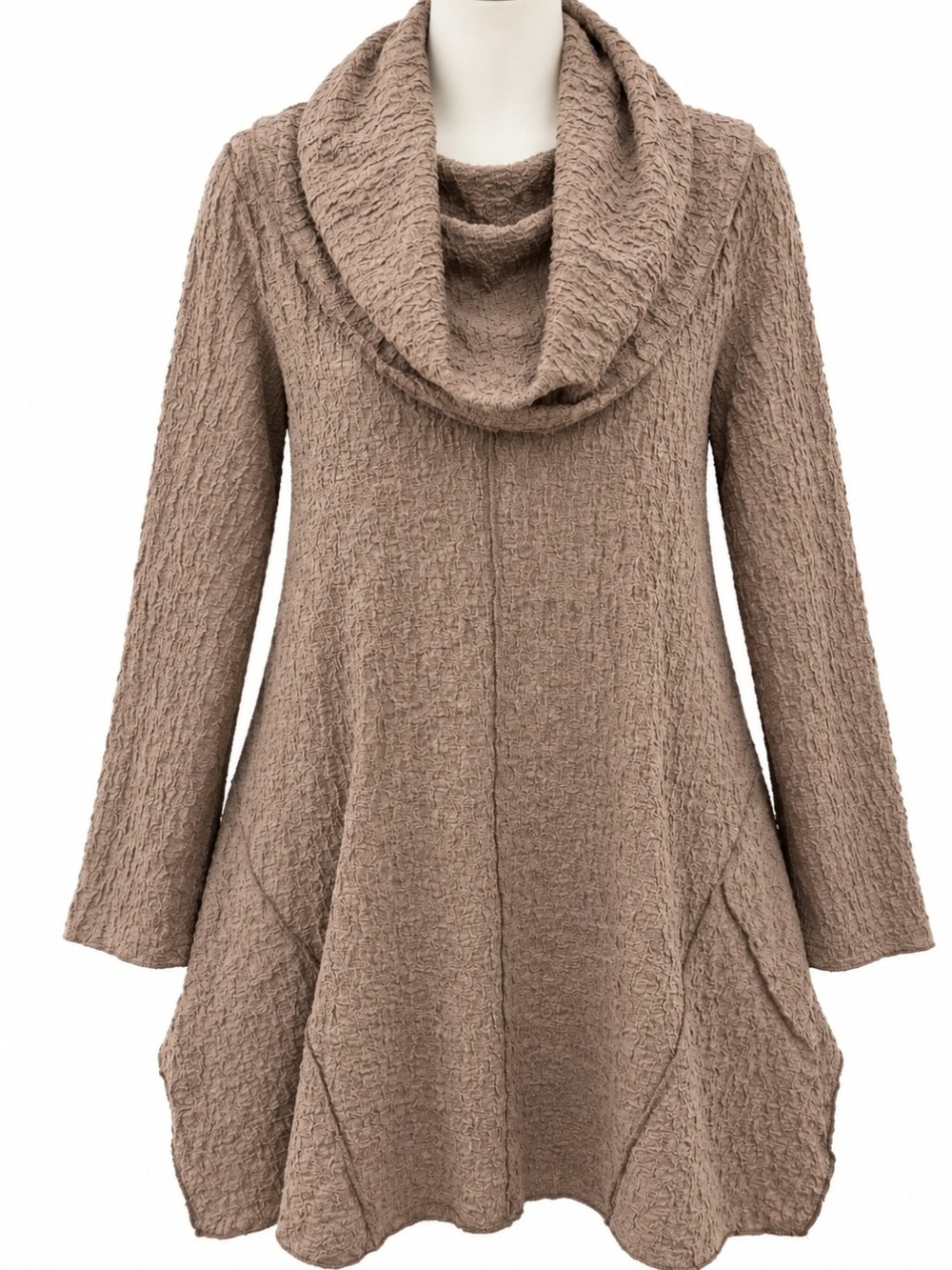 Ali Miles Size L Textured Cowl Neck Tunic Top Oversized Lagenlook Taupe